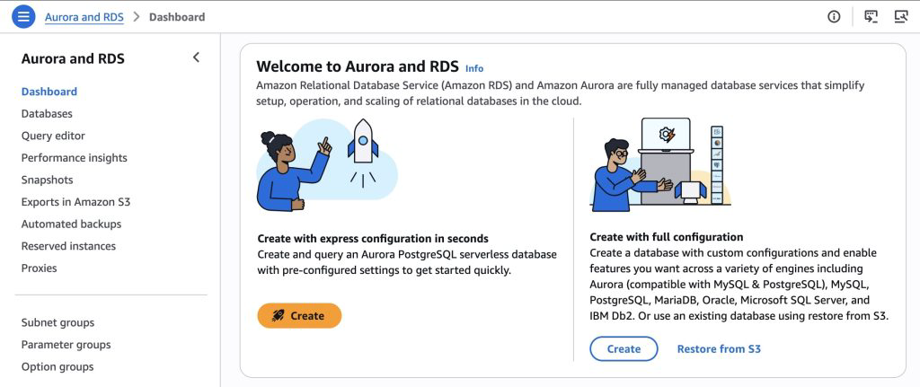 Diálogo de configuração expressa do Aurora