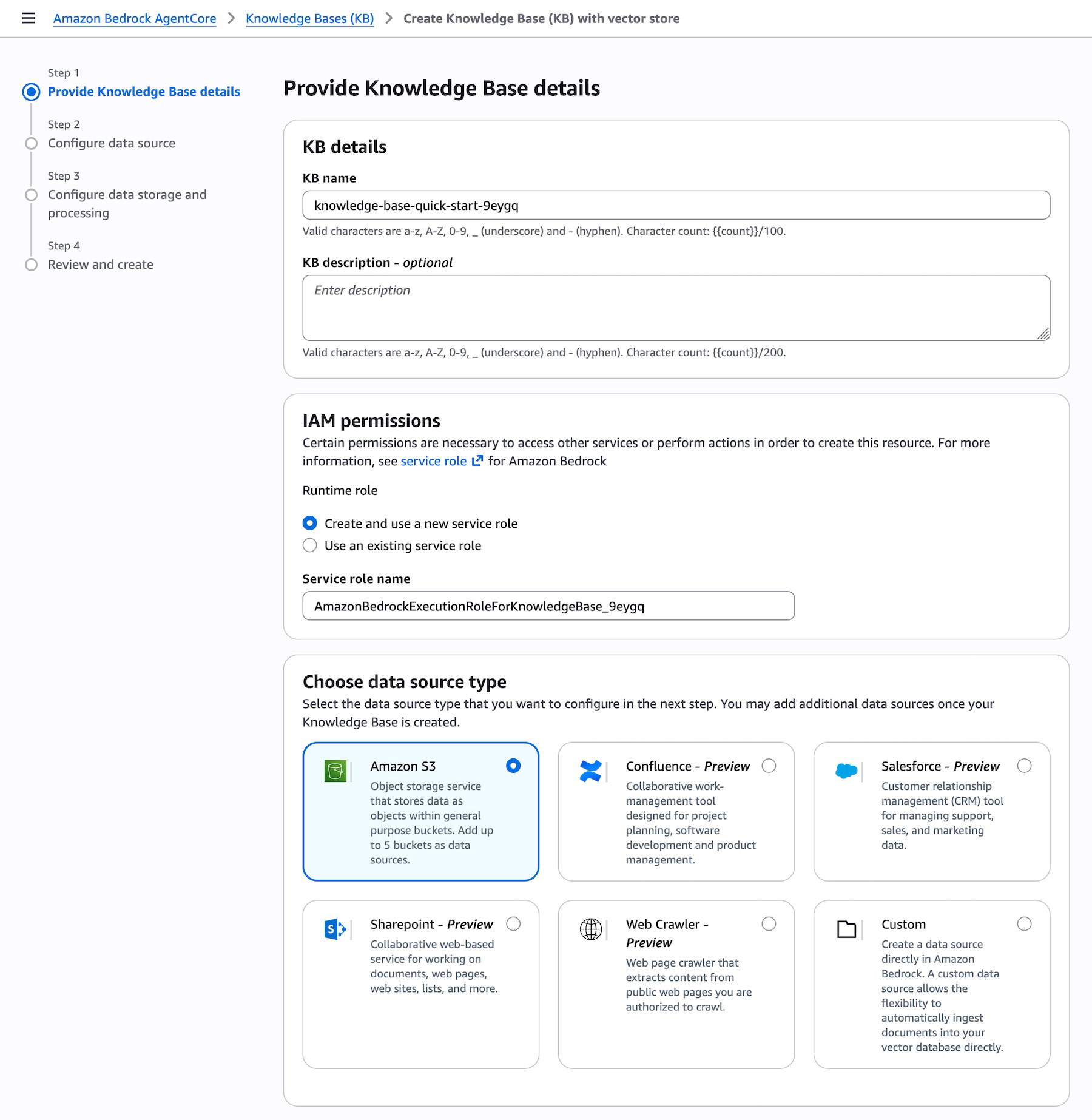 Picture 2 – Create Knowledge Base page showing Data source dropdown