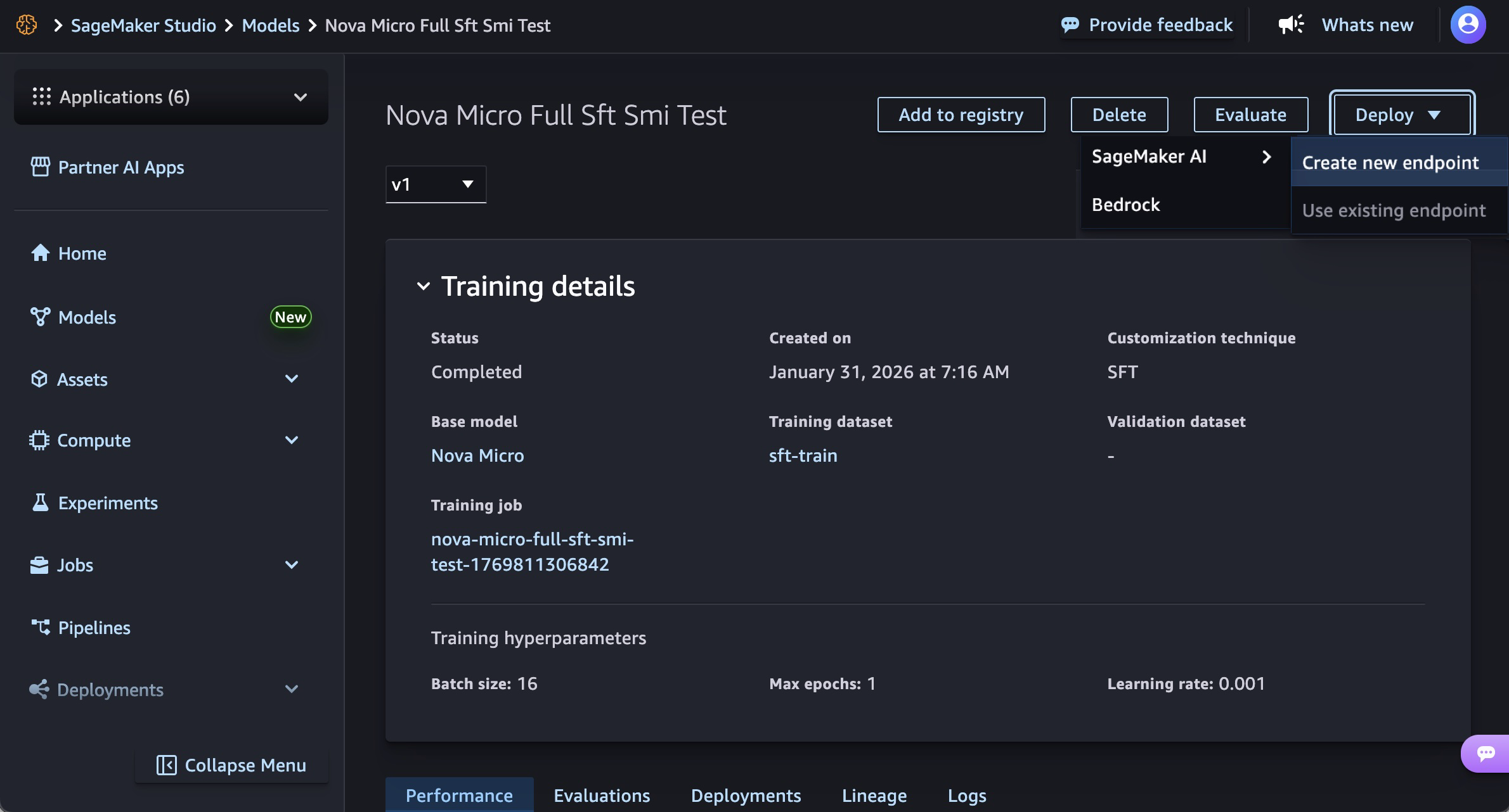 Interface de deployment no SageMaker