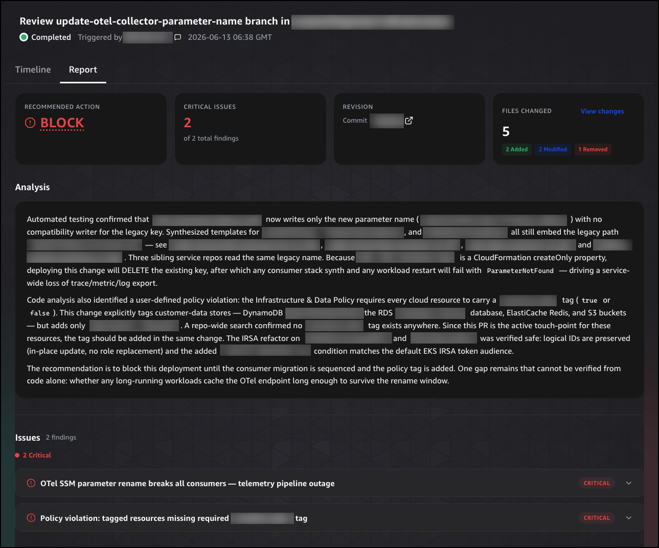 Relatório de revisão com ações recomendadas