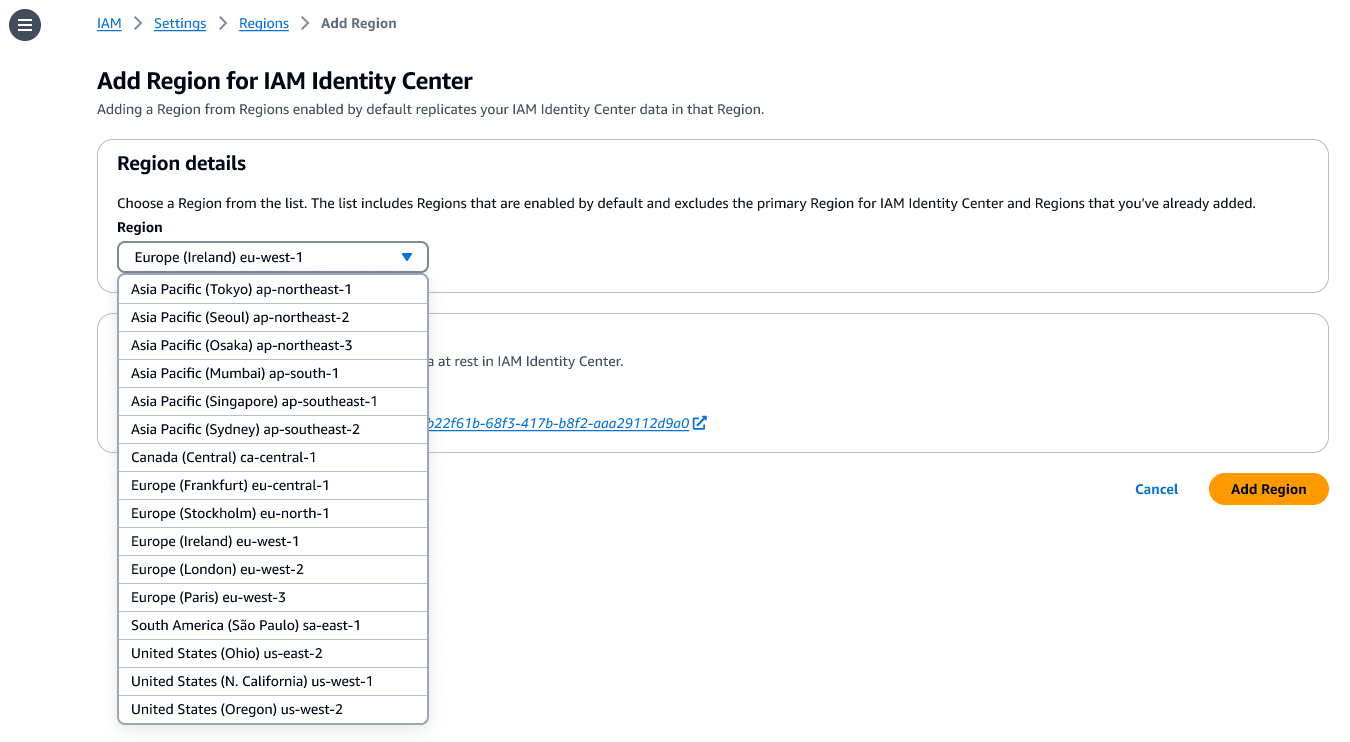 seleção de região