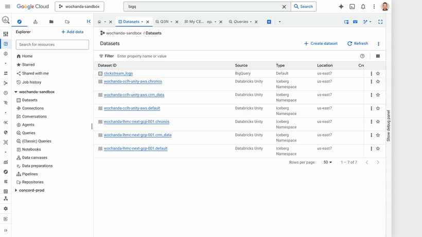 Analyze data across BigQuery and Iceberg table on AWS using SQL or natural language