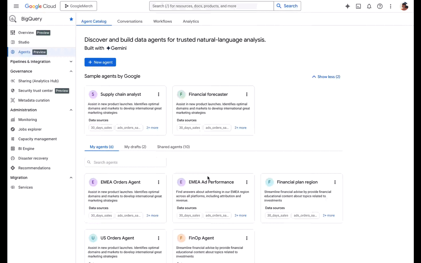 Proactive agentic workflows in BigQuery