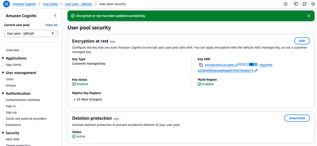 Cognito Multi-Region replication - confirm CMK