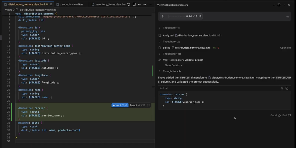 Updated LookML with Gemini support in the Gemini-powered IDEs