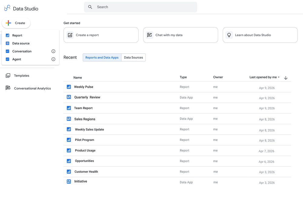 Data Studio: reports, data apps, and conversational agents in one place
