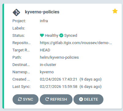 Screenshot da falha de sync no ArgoCD