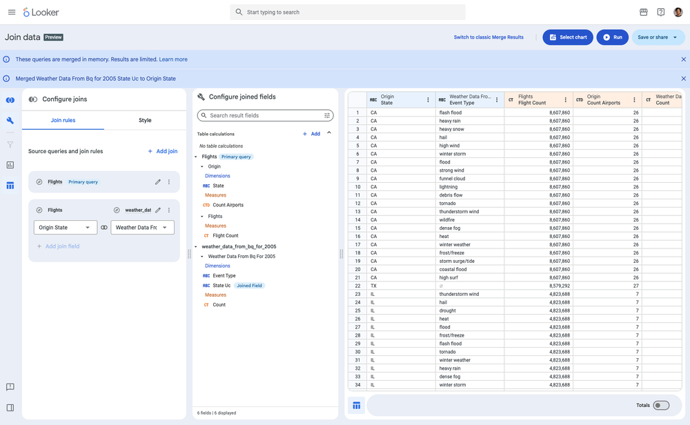 nova interface do Merge Query