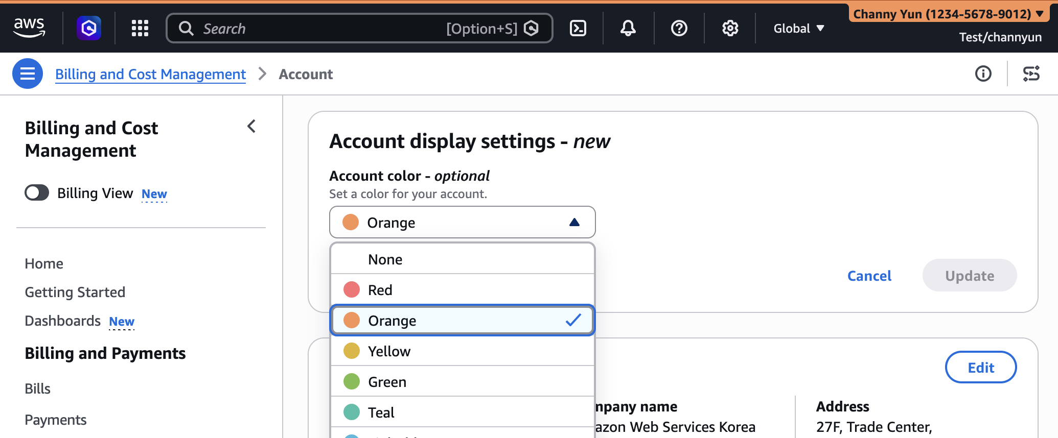 Interface de seleção de cores