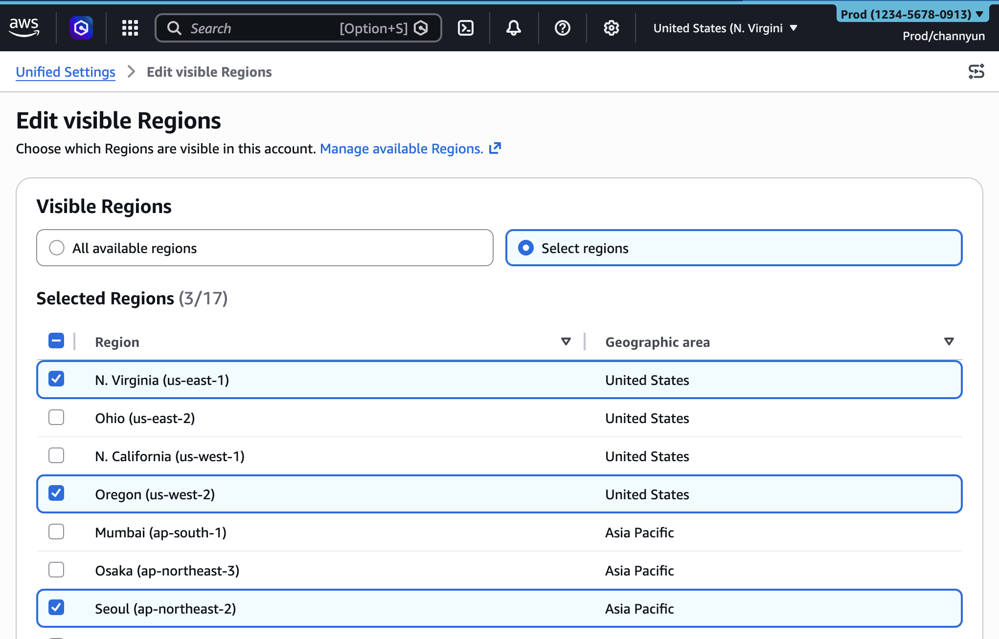 Seleção de regiões