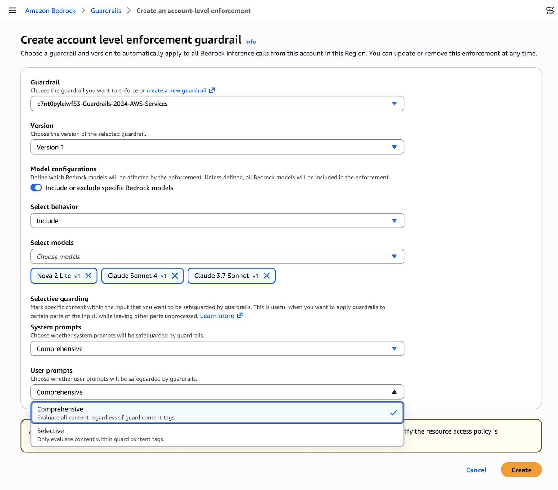 Configuração de enforcement em nível de conta