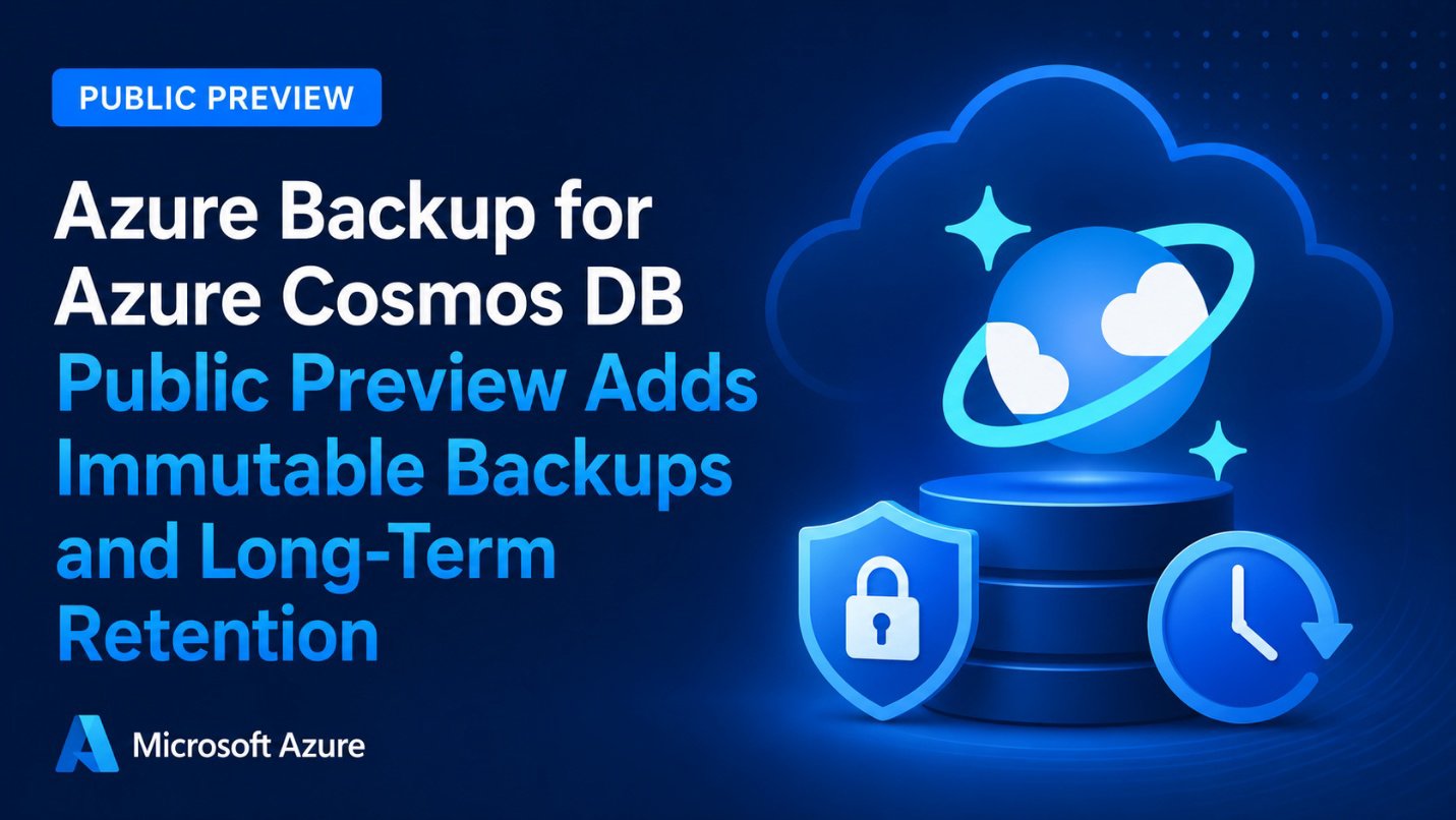 Azure Backup para Azure Cosmos DB em Public Preview: Backups Imutáveis e Retenção de Longo Prazo