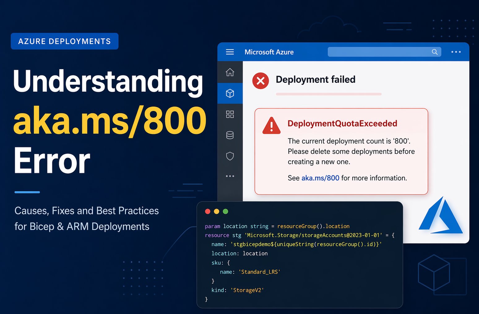 Entendendo o erro DeploymentQuotaExceeded (800) em implantações Bicep e ARM
