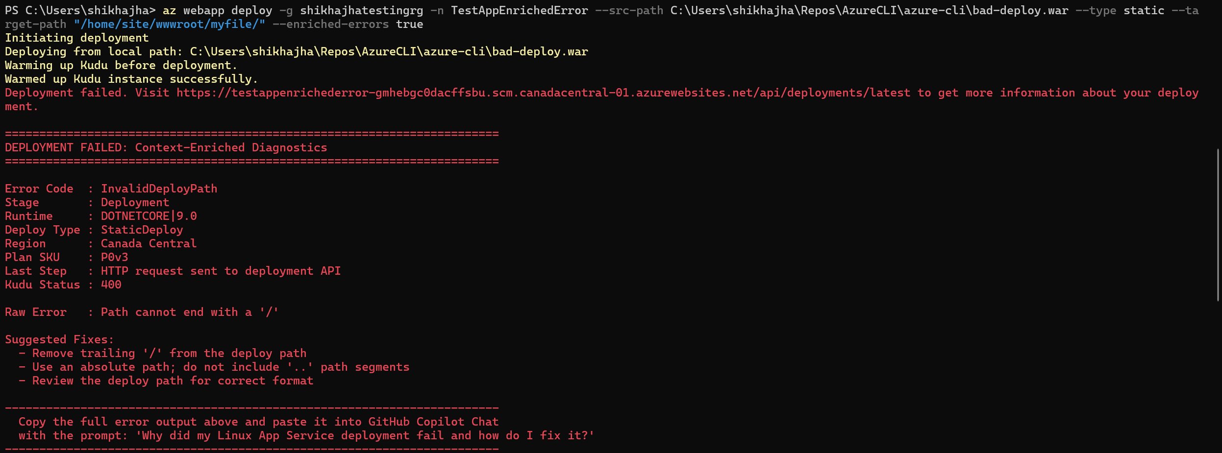 Erros de deploy no Azure App Service ficaram mais fáceis de interpretar com --enriched-errors